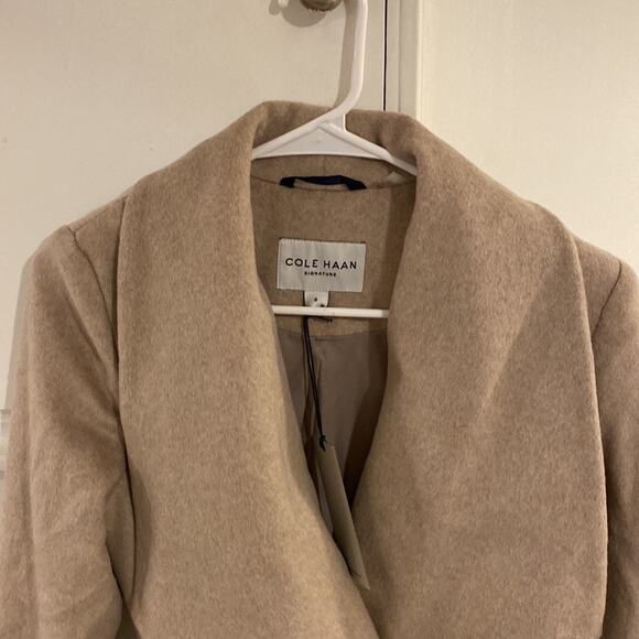 NEW Size 14 Cole Haan Belted Wrap Coat Bone missing belt - Picture 5 of 12